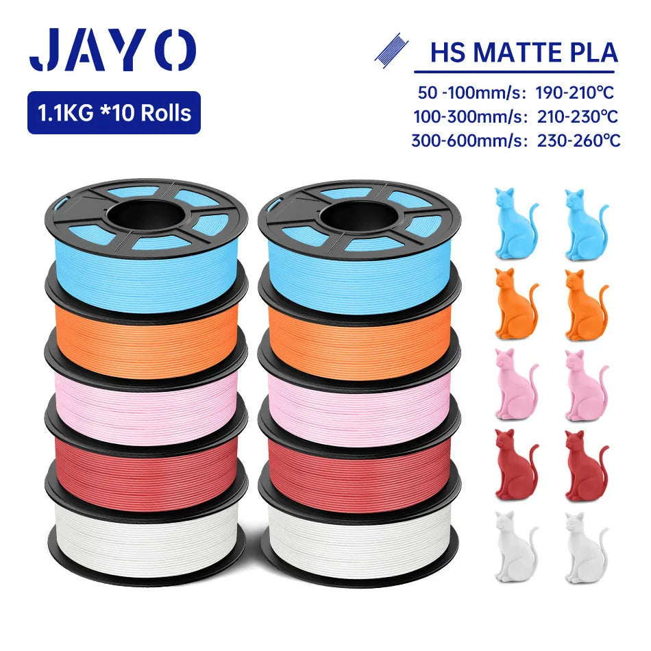 JAYO PLA Classic 3D Printer Filament 1.75mm High Speed Matte PLA 3D Filament 10Rolls/set Neatly Wound Matte Effect 1.1KG/Roll