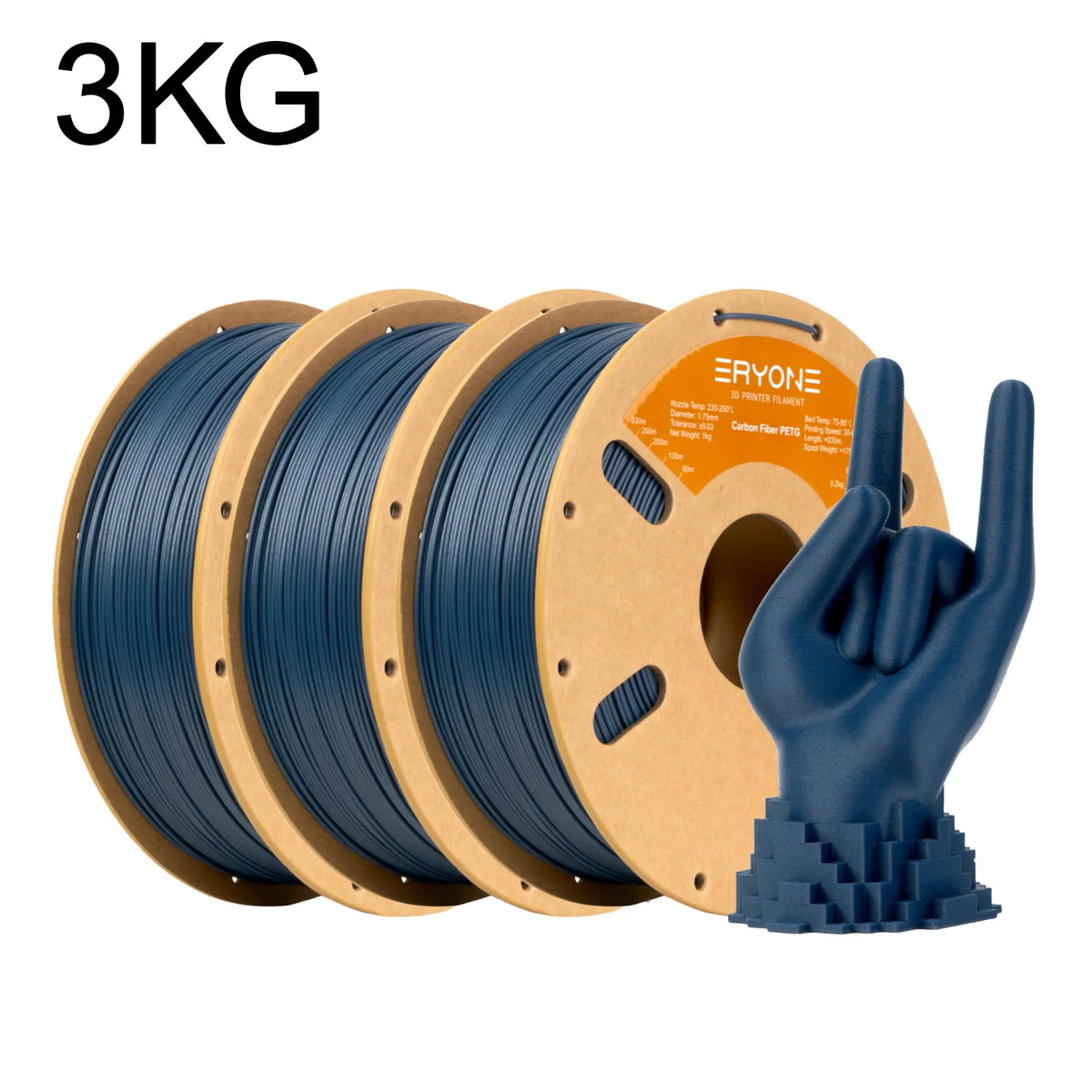 Eryone 3KG PETG Carbon Fiber Filament 1.75mm, 15% CF High Rigidity 3D Printer Filament, +/-0.03mm Value Pack