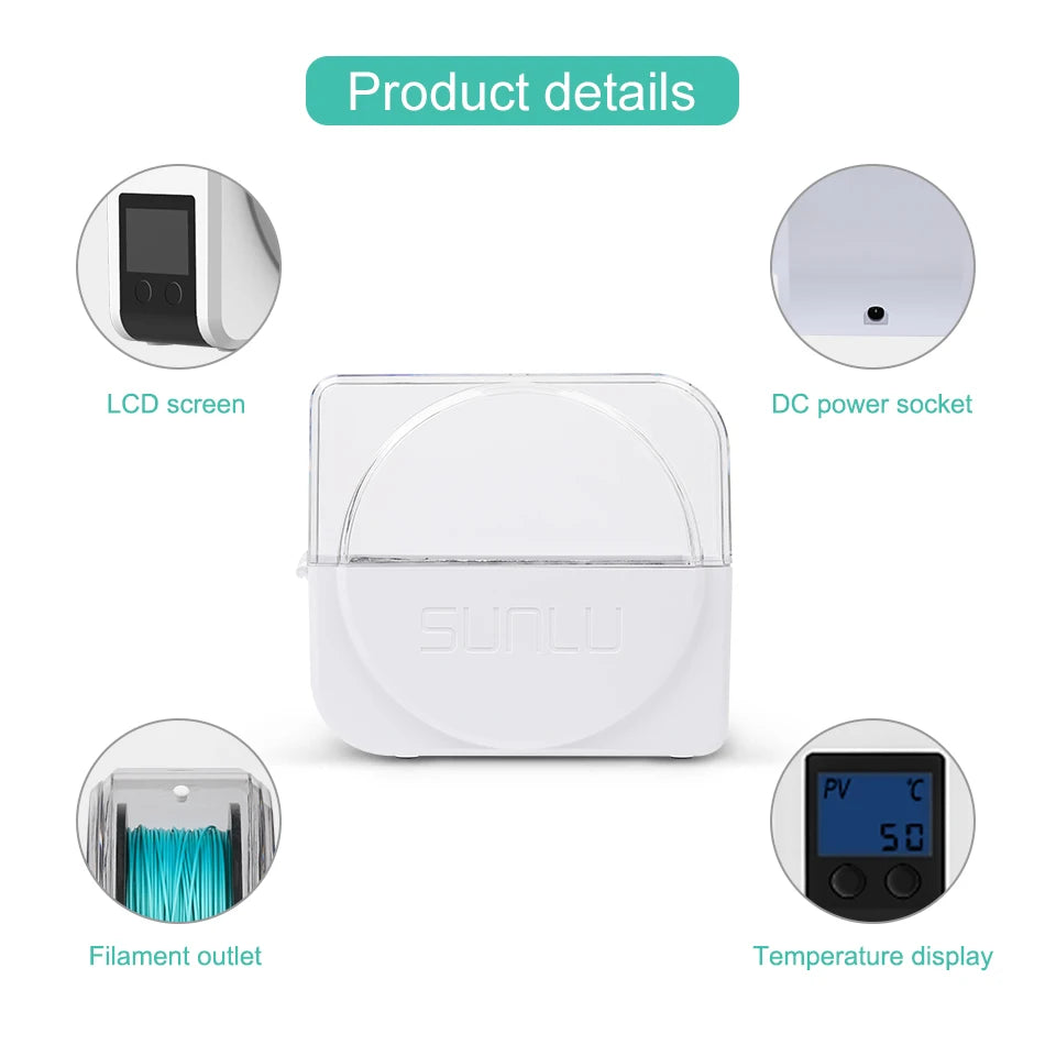 SUNLU Filament Dryer S1 Plus Built-in Circulation Fan Filament Dryer Box Storage Box for 3D Printer Filament 1.75/2.85/3.00mm