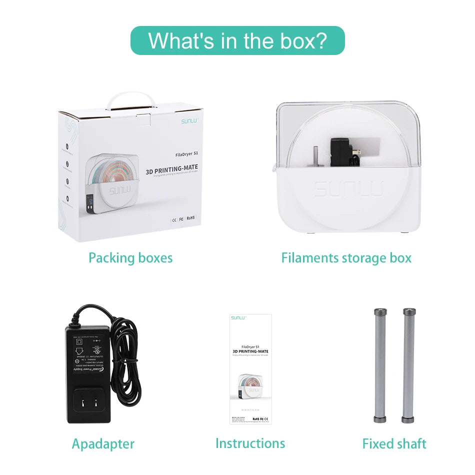SUNLU Filament Dryer S1 Plus Built-in Circulation Fan Filament Dryer Box Storage Box for 3D Printer Filament 1.75/2.85/3.00mm