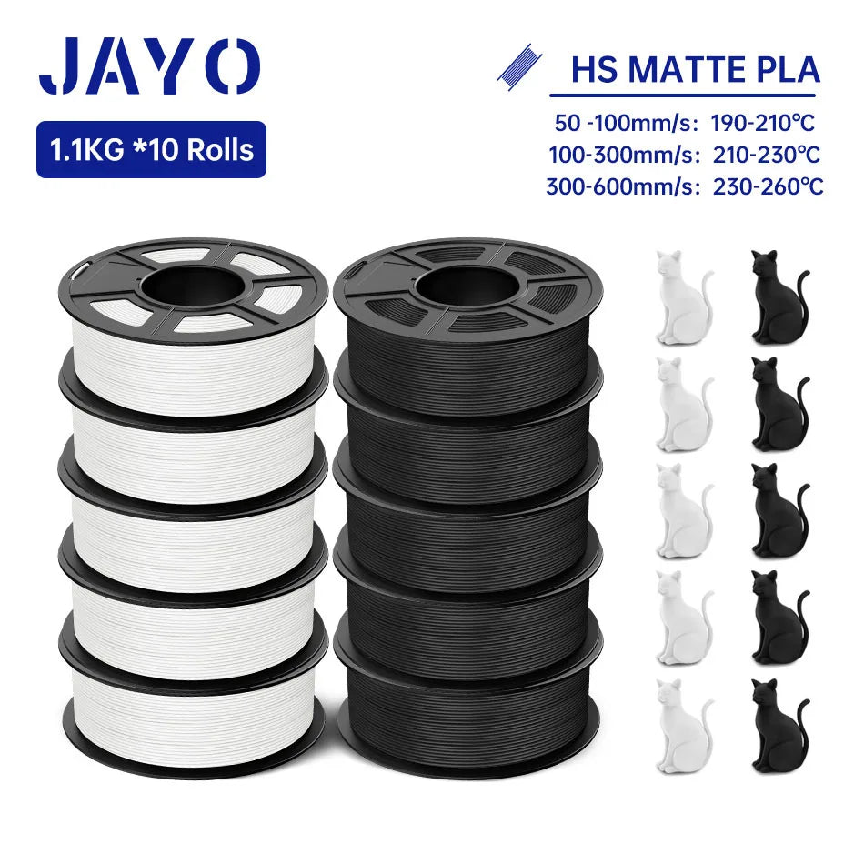 JAYO PLA Classic 3D Printer Filament 1.75mm High Speed Matte PLA 3D Filament 10Rolls/set Neatly Wound Matte Effect 1.1KG/Roll