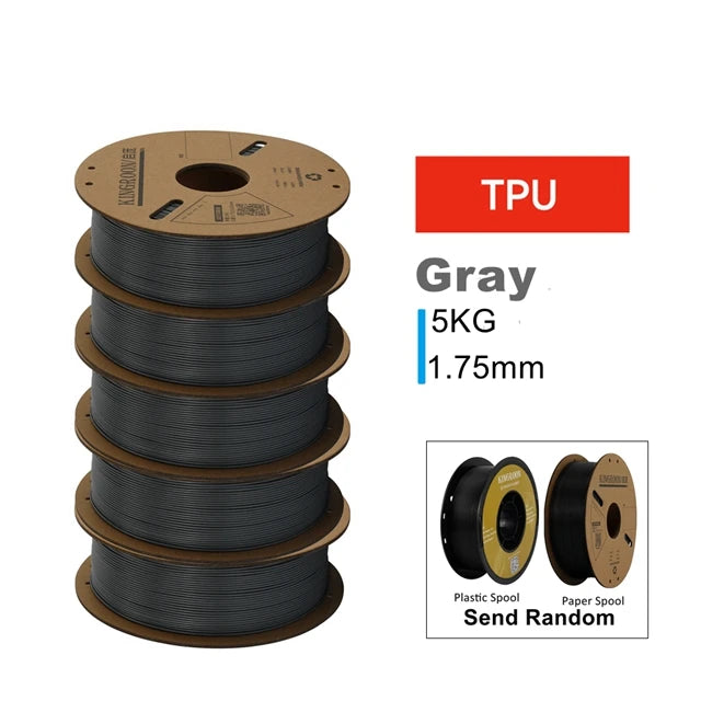 KINGROON 3D Printer Filament PLA PETG TPU ABS 5KG Bundle Black White Gray 1.75mm No bubbles Plastic 5x1kg/Roll , Random Spool