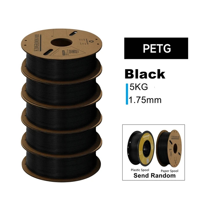 KINGROON 3D Printer Filament PLA PETG TPU ABS 5KG Bundle Black White Gray 1.75mm No bubbles Plastic 5x1kg/Roll , Random Spool