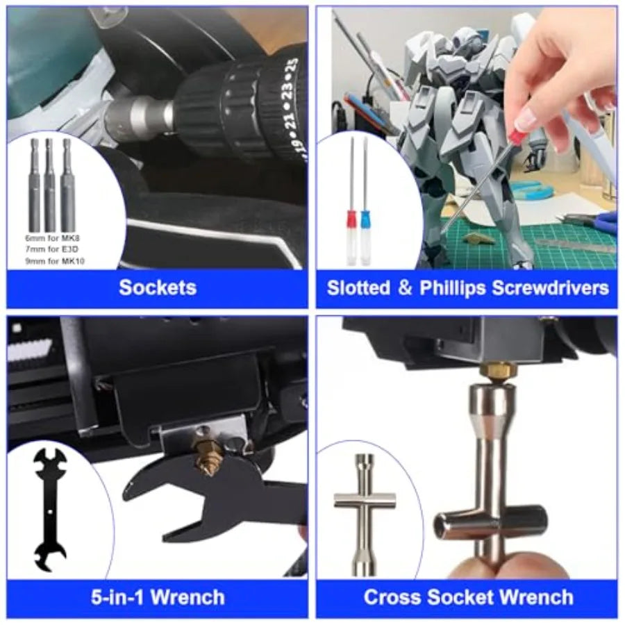 3D Printer Tool Kit 3D Printer Accessories Includes Deburring Tool Removal Tools Digital Caliper Cutting Mat Carrying Case 3D P