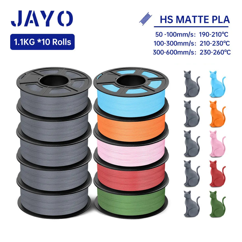 JAYO PLA Classic 3D Printer Filament 1.75mm High Speed Matte PLA 3D Filament 10Rolls/set Neatly Wound Matte Effect 1.1KG/Roll
