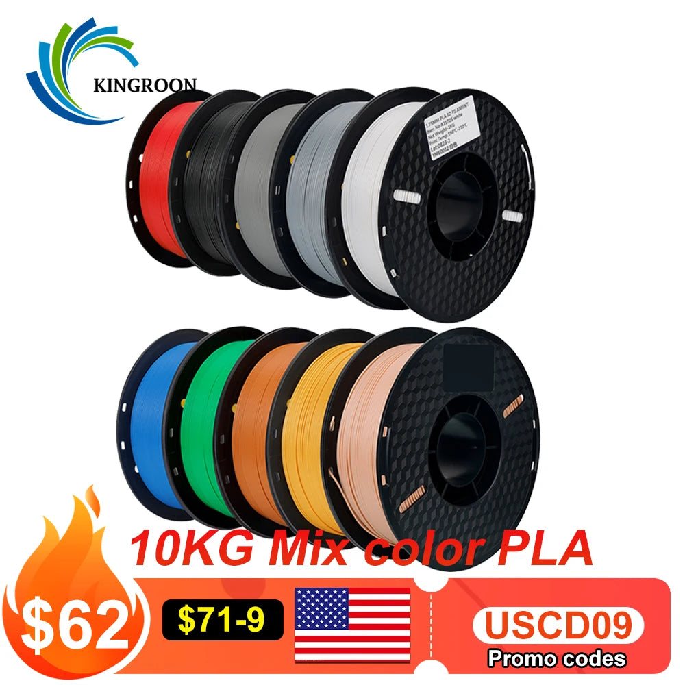 10KG/22LBS Multicolor PLA Filament 1KG/Roll 1.75mm For 3D Printer Material for 3D Printing 3D Printer Filament Free Shipping