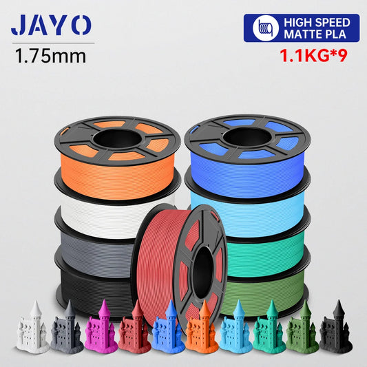 JAYO High Speed PLA matte 3D Filament 1.75mm PLA 3D Printer Filament 9Rolls/set Neatly Wound Matte Effect 3D Printing Materials