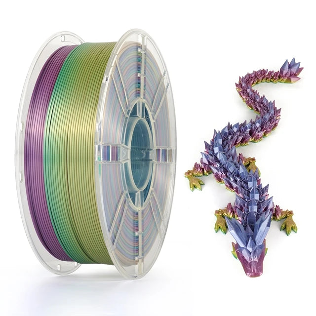 KINGROON Silk PLA Plastic 1kg 1.75mm, New Multicolor Gradient 3D Printer Filament Rainbow PLA Color Chnage, Transparent Spool