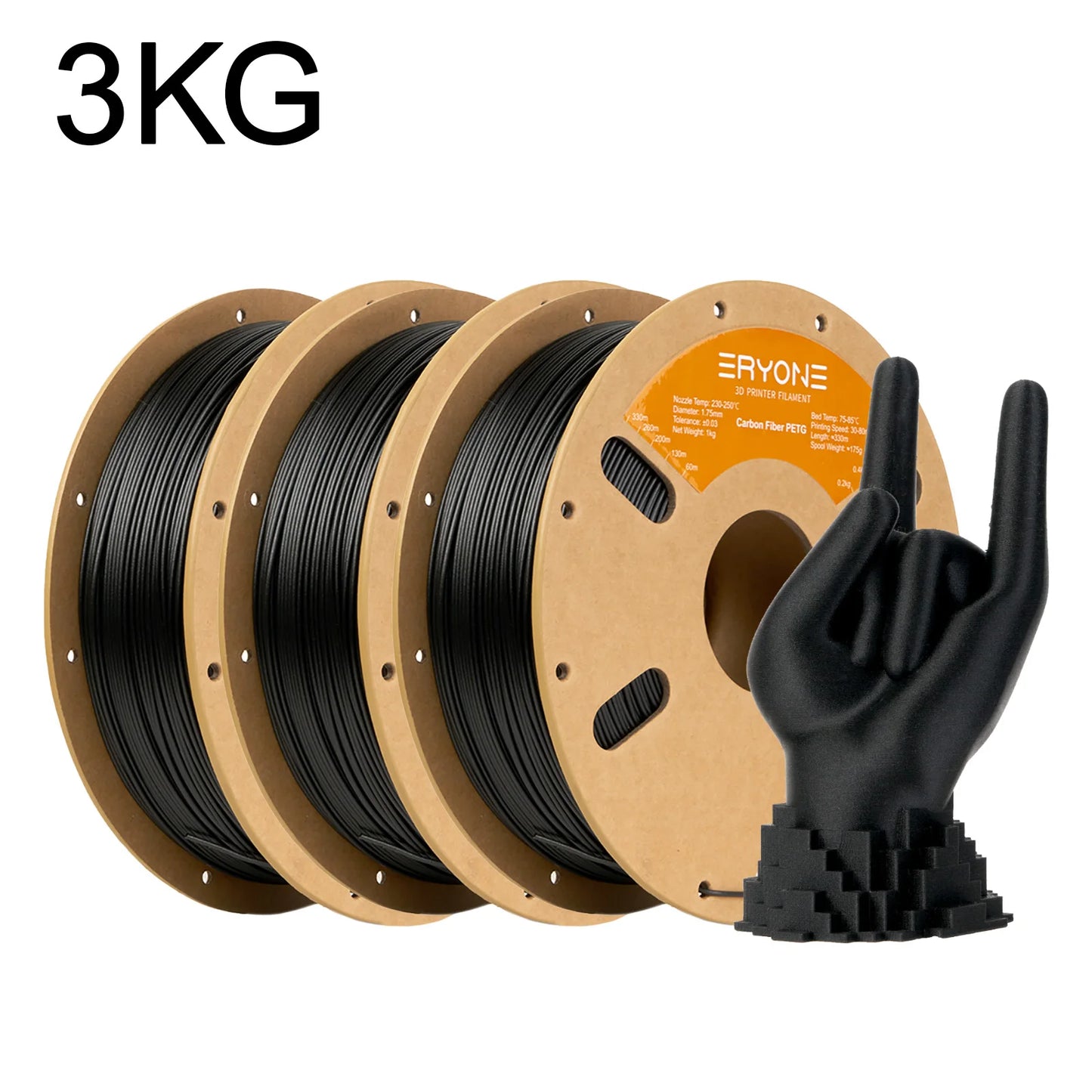 Eryone 3KG PETG Carbon Fiber Filament 1.75mm, 15% CF High Rigidity 3D Printer Filament, +/-0.03mm Value Pack