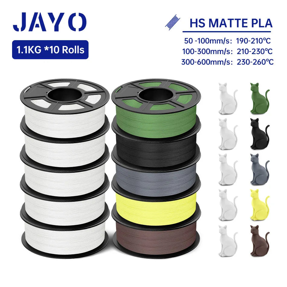 JAYO PLA Classic 3D Printer Filament 1.75mm High Speed Matte PLA 3D Filament 10Rolls/set Neatly Wound Matte Effect 1.1KG/Roll