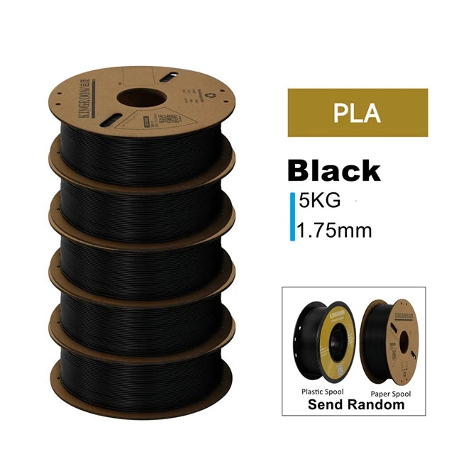 KINGROON 3D Printer Filament PLA PETG TPU ABS 5KG Bundle Black White Gray 1.75mm No bubbles Plastic 5x1kg/Roll , Random Spool