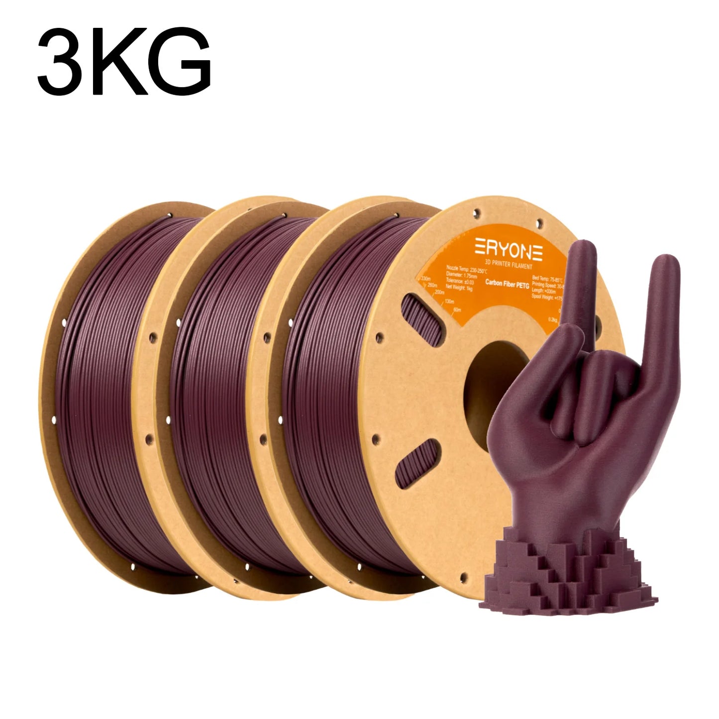 Eryone 3KG PETG Carbon Fiber Filament 1.75mm, 15% CF High Rigidity 3D Printer Filament, +/-0.03mm Value Pack