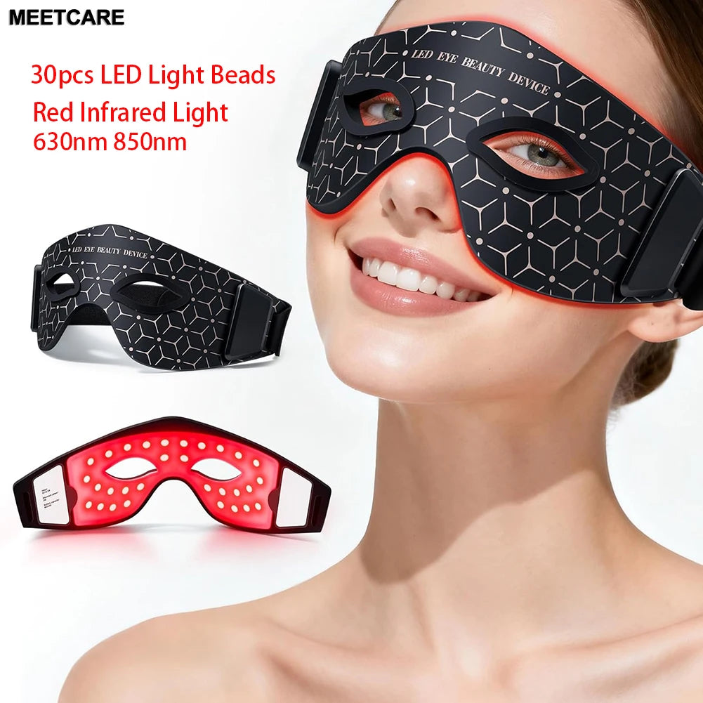 LED Red Infrared Light Eye Mask 630nm 850nm Red Light Therapy with 5 Modes Adjust Massage for Relieve Eye Bag Dark Circle Tool