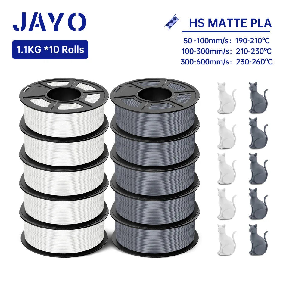 JAYO PLA Classic 3D Printer Filament 1.75mm High Speed Matte PLA 3D Filament 10Rolls/set Neatly Wound Matte Effect 1.1KG/Roll