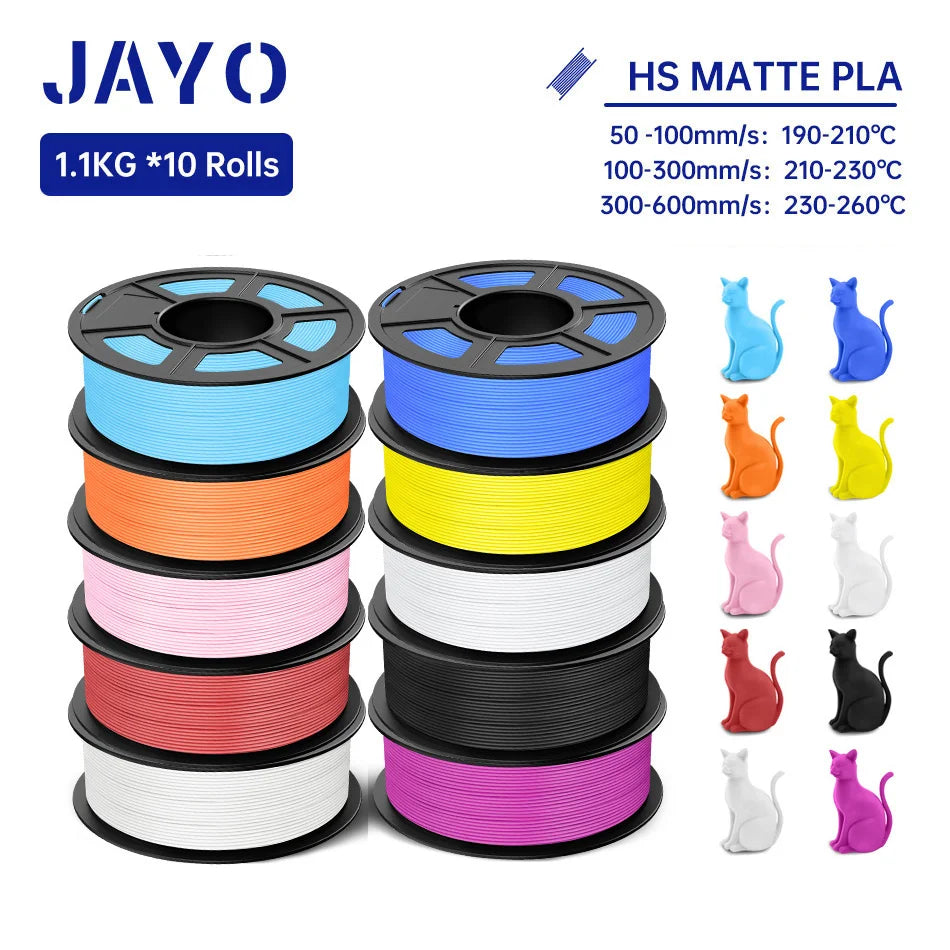 JAYO PLA Classic 3D Printer Filament 1.75mm High Speed Matte PLA 3D Filament 10Rolls/set Neatly Wound Matte Effect 1.1KG/Roll