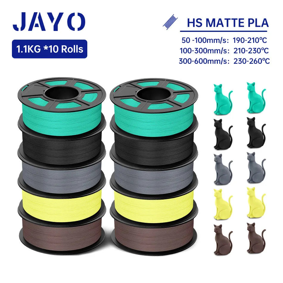 JAYO PLA Classic 3D Printer Filament 1.75mm High Speed Matte PLA 3D Filament 10Rolls/set Neatly Wound Matte Effect 1.1KG/Roll