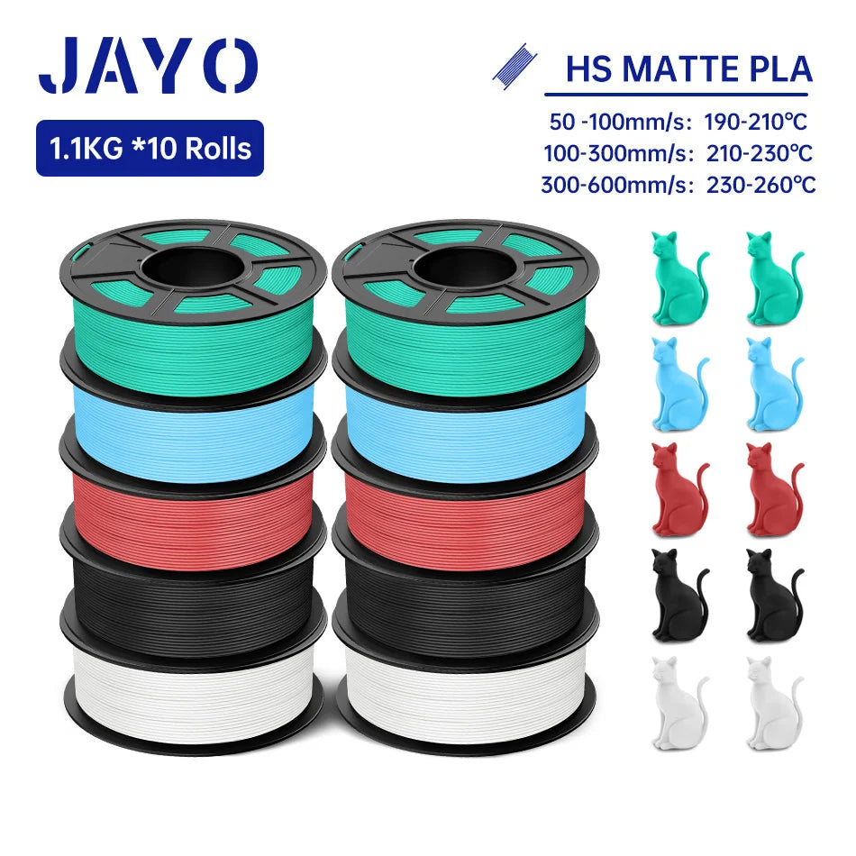 JAYO PLA Classic 3D Printer Filament 1.75mm High Speed Matte PLA 3D Filament 10Rolls/set Neatly Wound Matte Effect 1.1KG/Roll