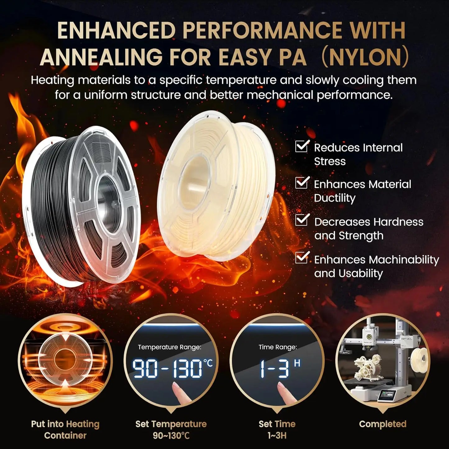 SUNLU 1.75mm Easy PA 3D Printer Filament 1KG/350M, High Strength, No Warp/Crack, ±0.03mm, 100% Filament Lines Up Neatly From EU