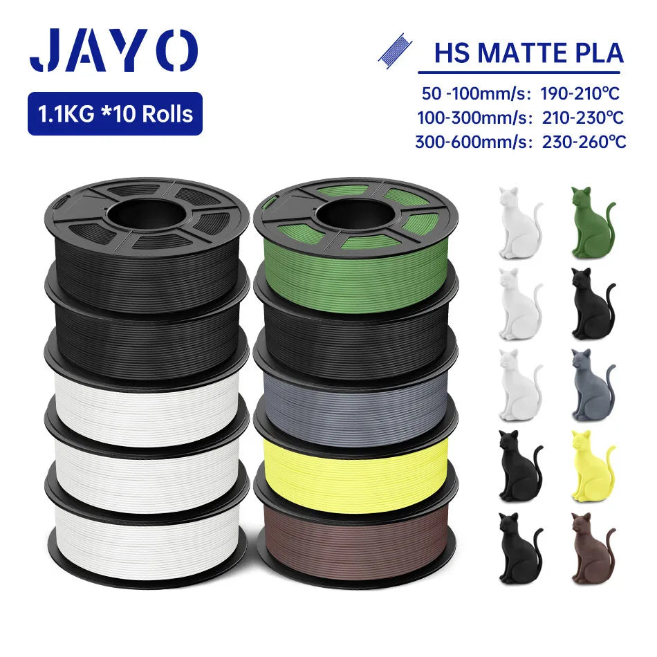 JAYO PLA Classic 3D Printer Filament 1.75mm High Speed Matte PLA 3D Filament 10Rolls/set Neatly Wound Matte Effect 1.1KG/Roll