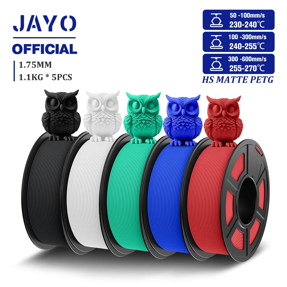 JAYO 5Rolls PETG Filament 1.75mm High Speed PETG 3D Printer Filament 1.1KG/Roll High Flow Speedy Matte 3D Printing Materials