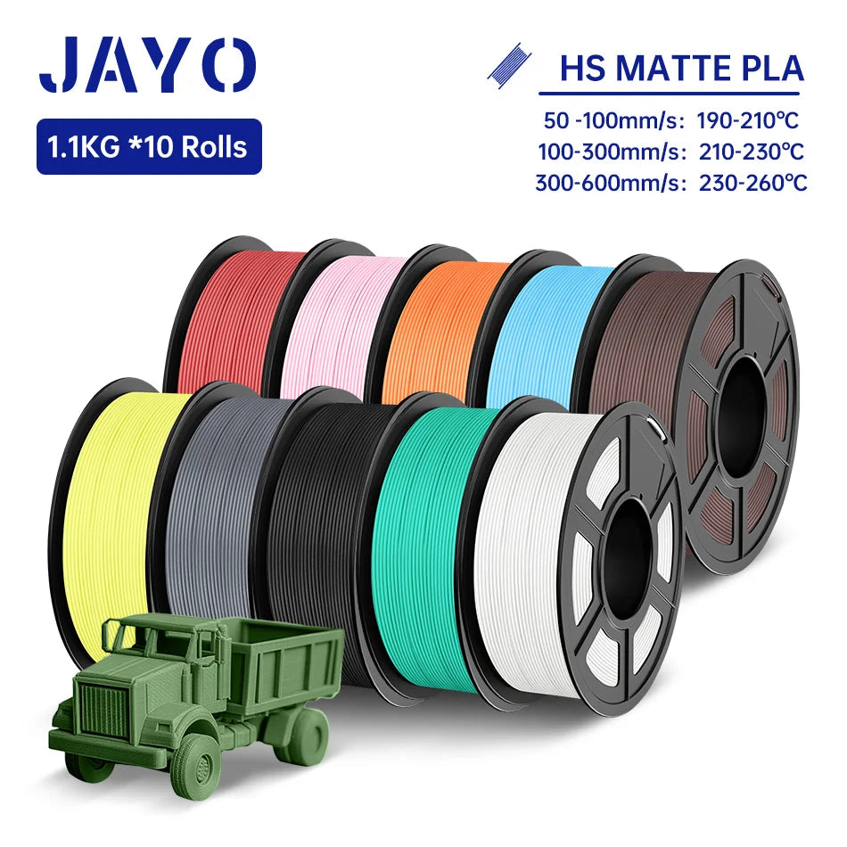 JAYO PLA Classic 3D Printer Filament 1.75mm High Speed Matte PLA 3D Filament 10Rolls/set Neatly Wound Matte Effect 1.1KG/Roll