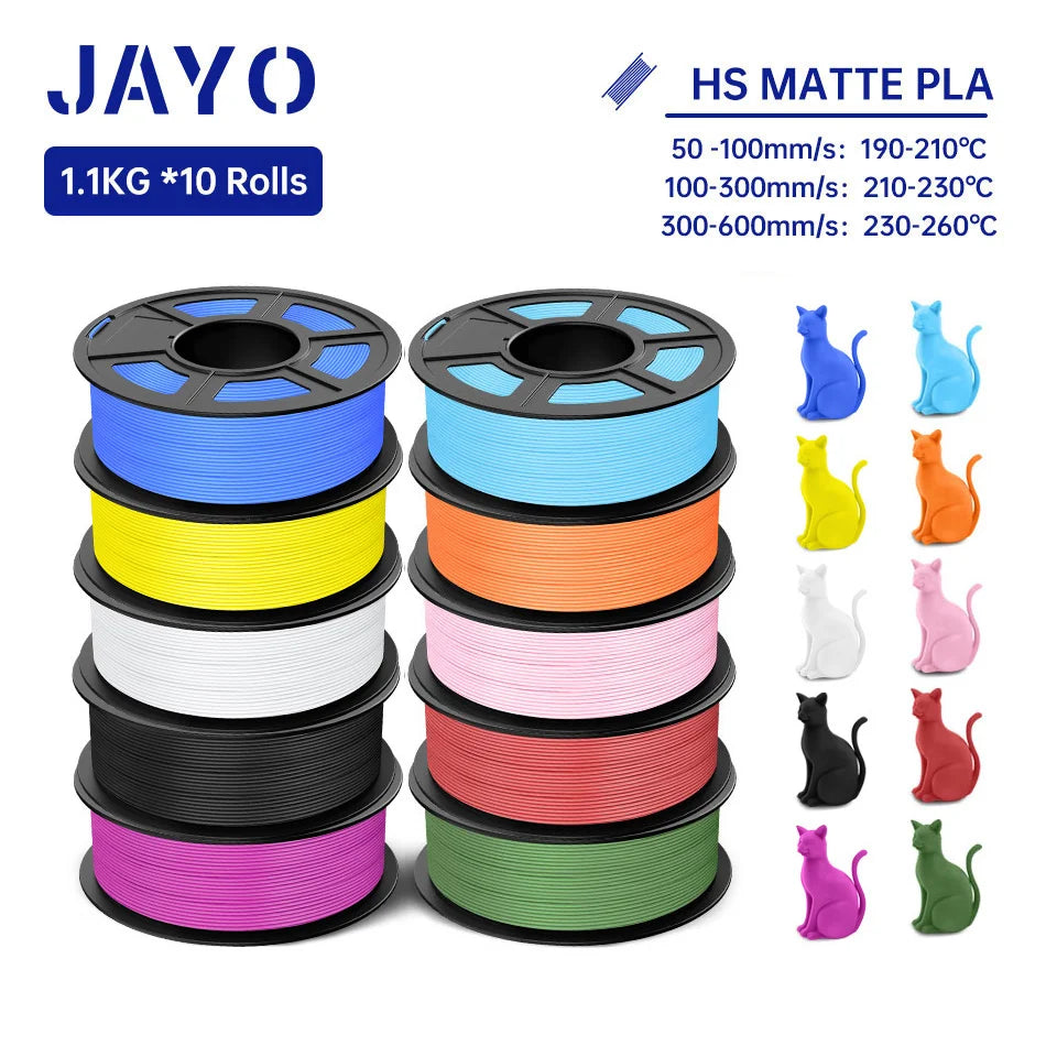 JAYO PLA Classic 3D Printer Filament 1.75mm High Speed Matte PLA 3D Filament 10Rolls/set Neatly Wound Matte Effect 1.1KG/Roll