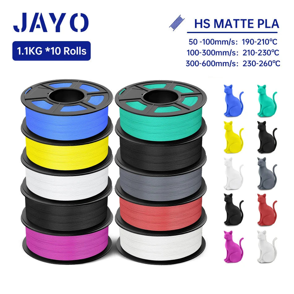 JAYO PLA Classic 3D Printer Filament 1.75mm High Speed Matte PLA 3D Filament 10Rolls/set Neatly Wound Matte Effect 1.1KG/Roll