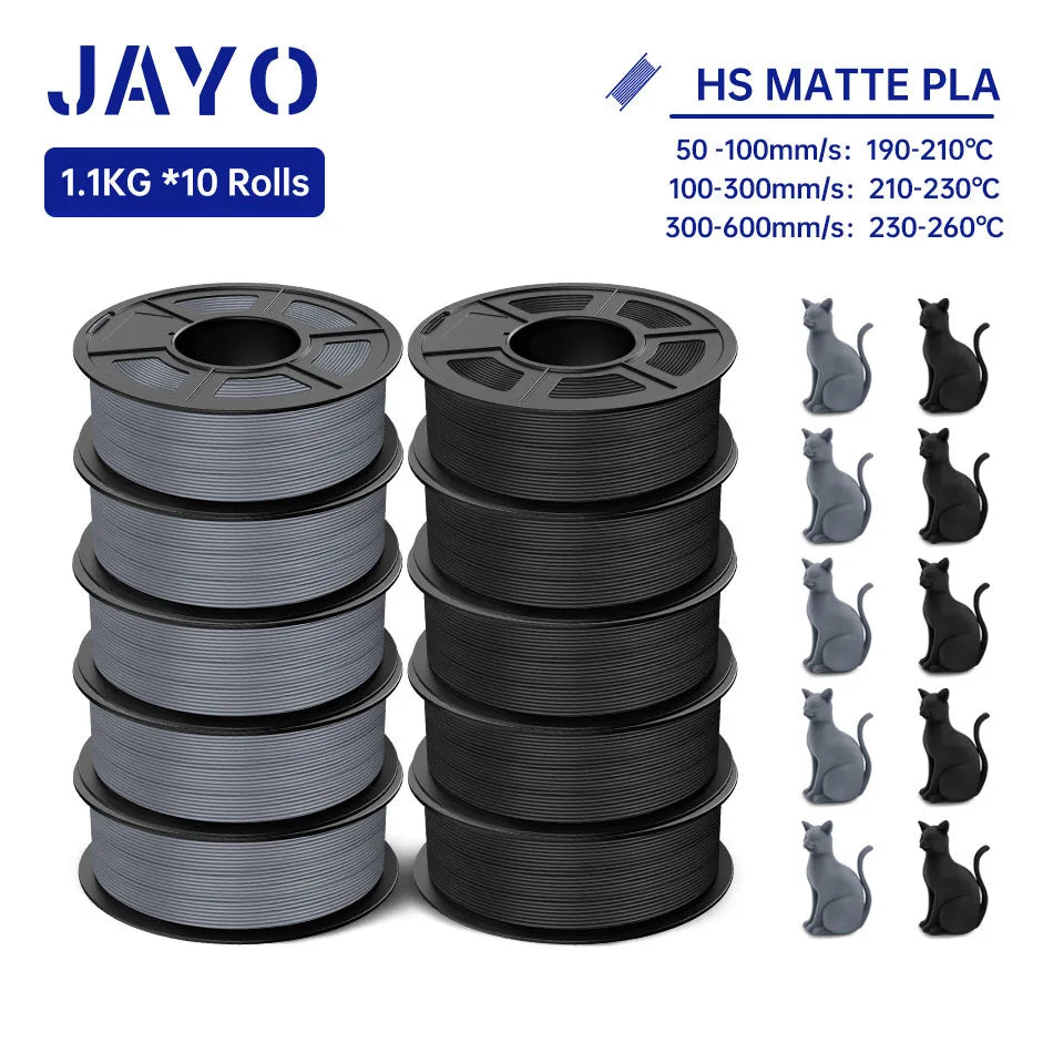 JAYO PLA Classic 3D Printer Filament 1.75mm High Speed Matte PLA 3D Filament 10Rolls/set Neatly Wound Matte Effect 1.1KG/Roll