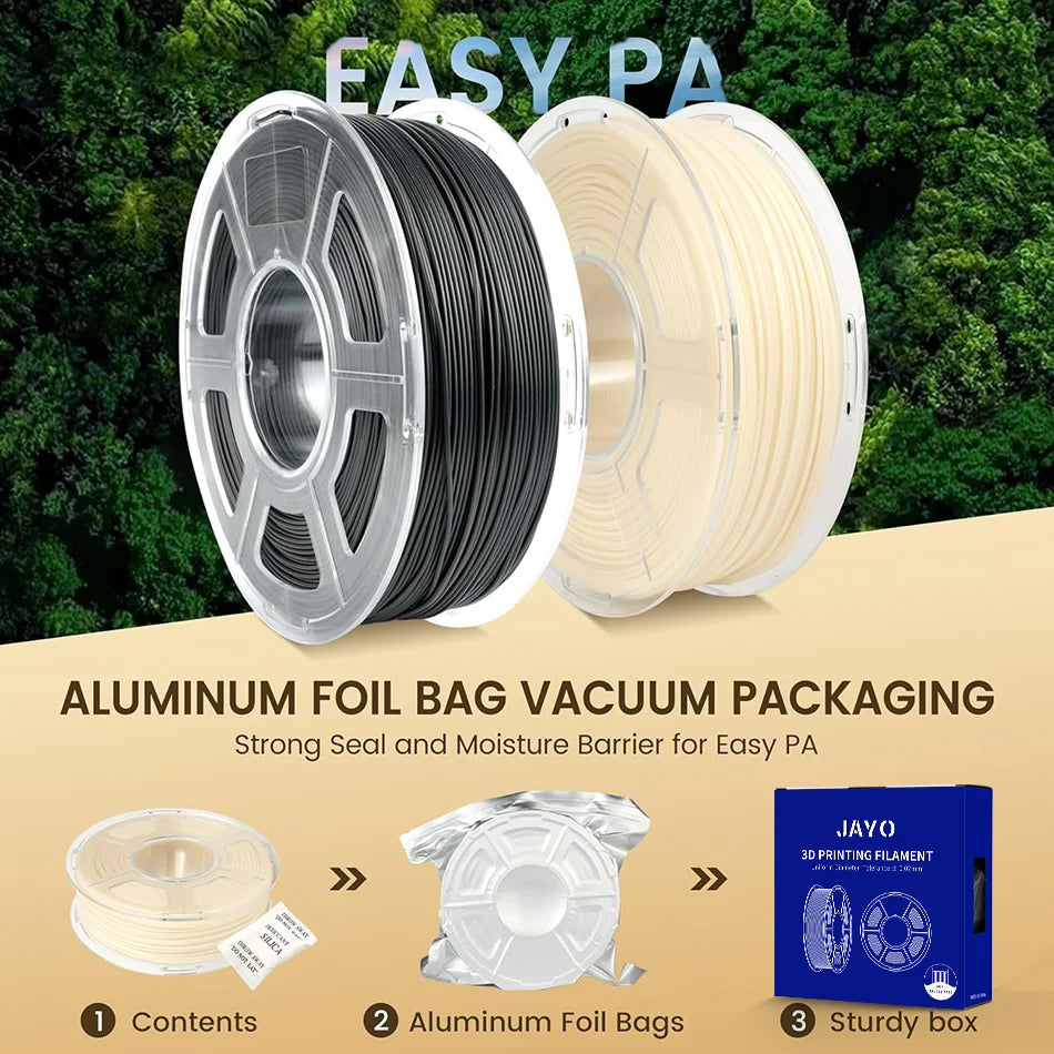 JAYO Easy PA Nylon 3D Filament 1KG 3D Printer Filament Fit Most FDM Printer Polyamide (PA) Nylon Filament Warp-Free Printing