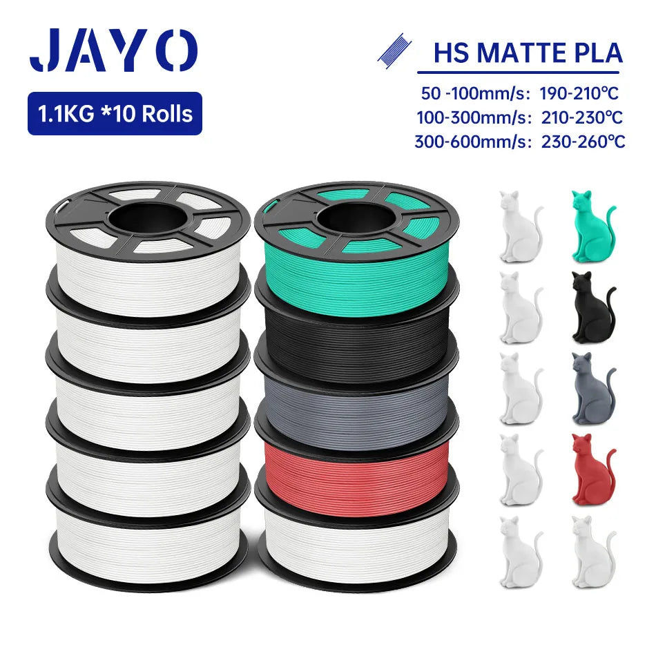 JAYO PLA Classic 3D Printer Filament 1.75mm High Speed Matte PLA 3D Filament 10Rolls/set Neatly Wound Matte Effect 1.1KG/Roll