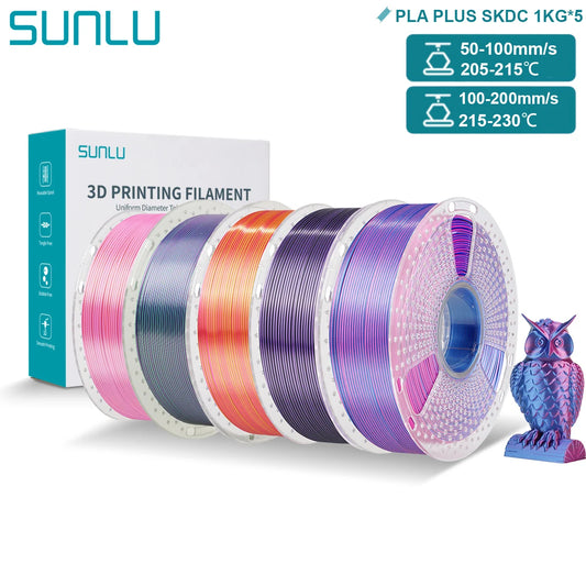 SUNLU PLA PLUS Silk 3D Printer Filament 1.75mm Double/Triple Tone Shiny Silk Textures Gradient Colors for Most FDM 3D Printers