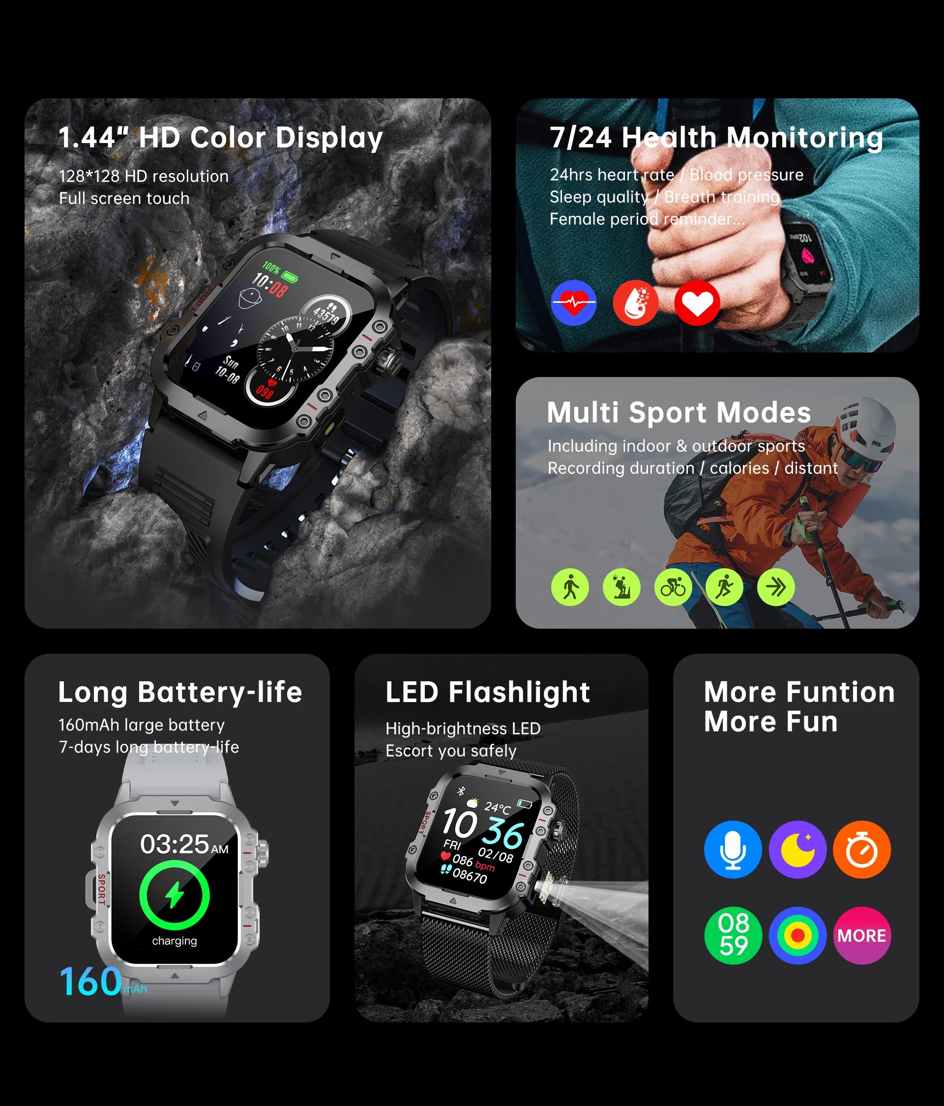 2026 New Military Smart Watch Men IP67 3ATM Outdoor Sports Fitness Tra ...
