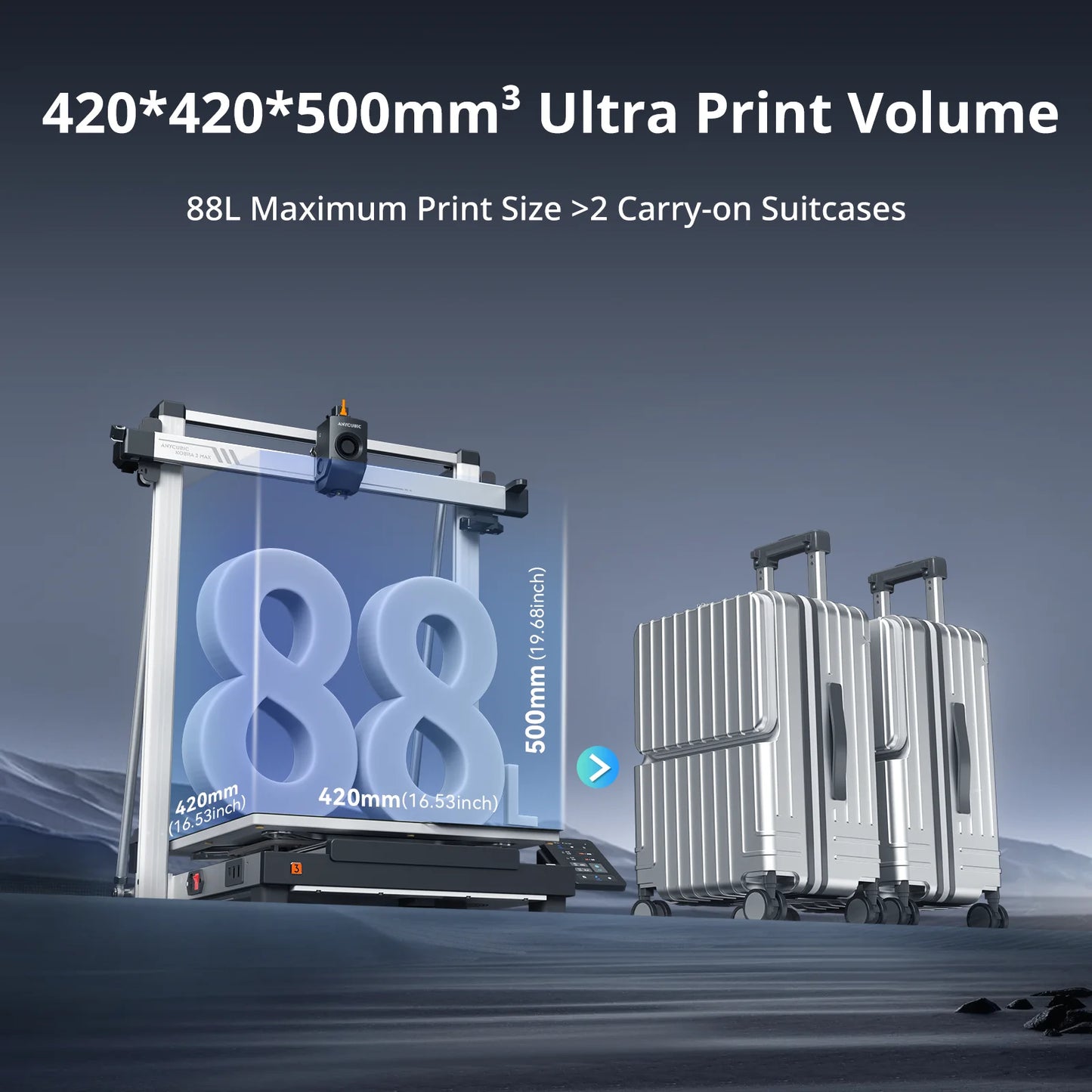 ANYCUBIC Kobra 3 Max 3D Printer Up to 600mm/s Printing Speed, Dual Gear Direct Extruder, Build Volume 420*420*500mm