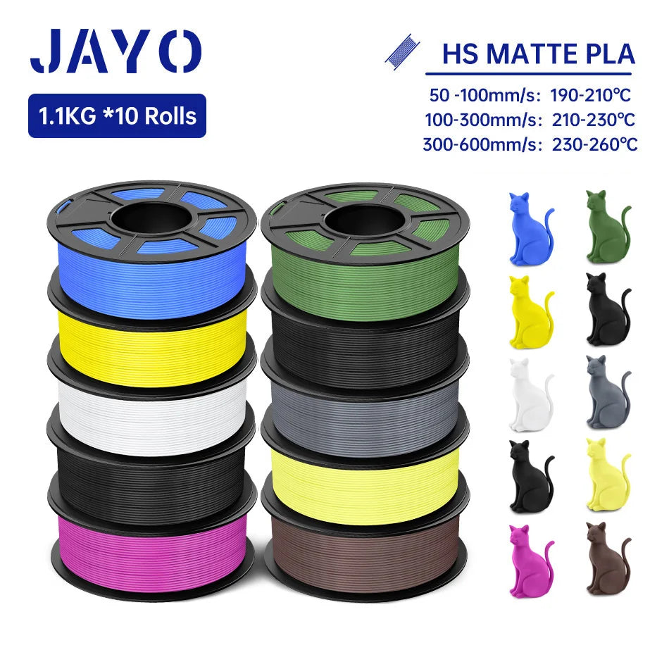 JAYO PLA Classic 3D Printer Filament 1.75mm High Speed Matte PLA 3D Filament 10Rolls/set Neatly Wound Matte Effect 1.1KG/Roll