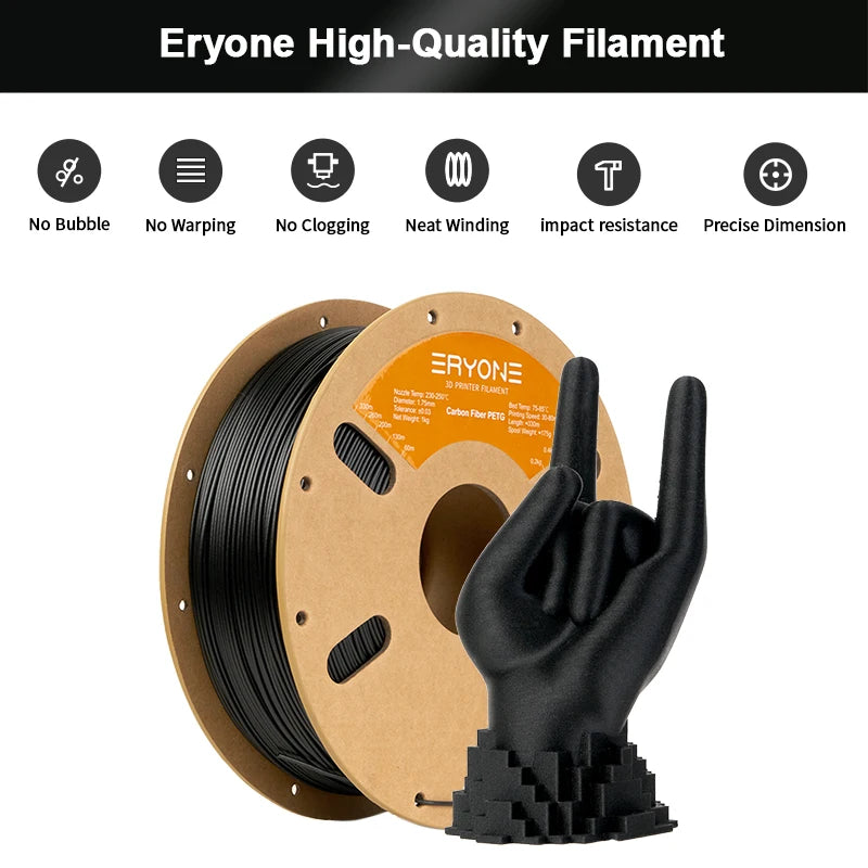 Eryone 3KG PETG Carbon Fiber Filament 1.75mm, 15% CF High Rigidity 3D Printer Filament, +/-0.03mm Value Pack