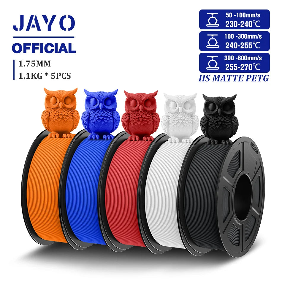JAYO 5Rolls PETG Filament 1.75mm High Speed PETG 3D Printer Filament 1.1KG/Roll High Flow Speedy Matte 3D Printing Materials