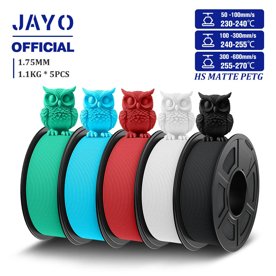 JAYO 5Rolls PETG Filament 1.75mm High Speed PETG 3D Printer Filament 1.1KG/Roll High Flow Speedy Matte 3D Printing Materials