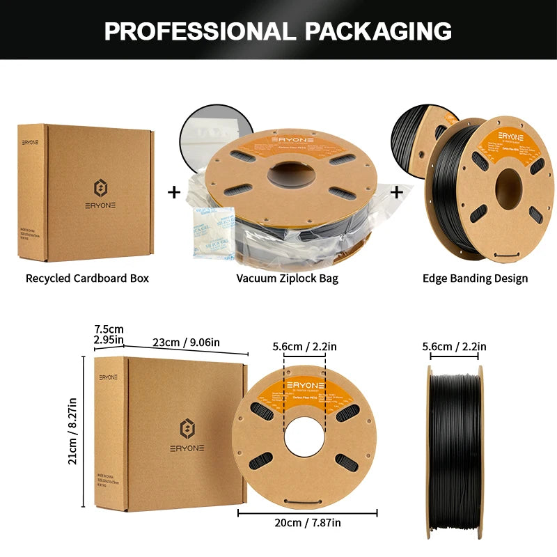 Eryone 3KG PETG Carbon Fiber Filament 1.75mm, 15% CF High Rigidity 3D Printer Filament, +/-0.03mm Value Pack
