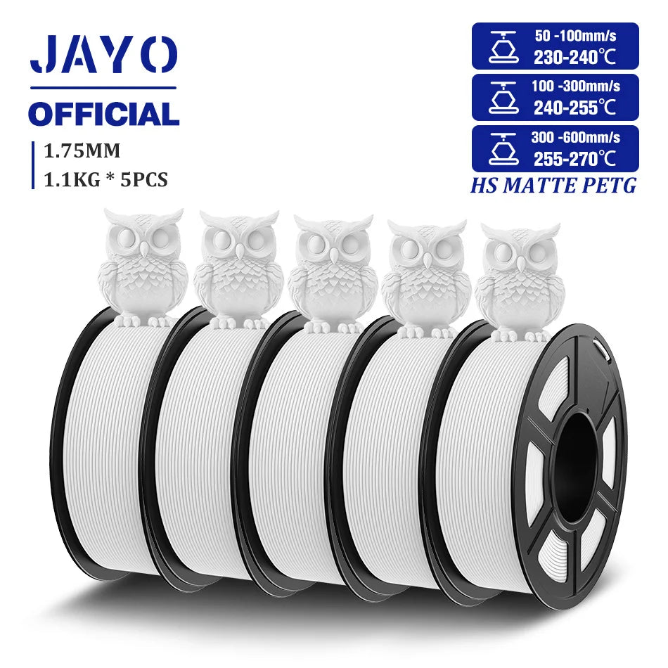 JAYO 5Rolls PETG Filament 1.75mm High Speed PETG 3D Printer Filament 1.1KG/Roll High Flow Speedy Matte 3D Printing Materials