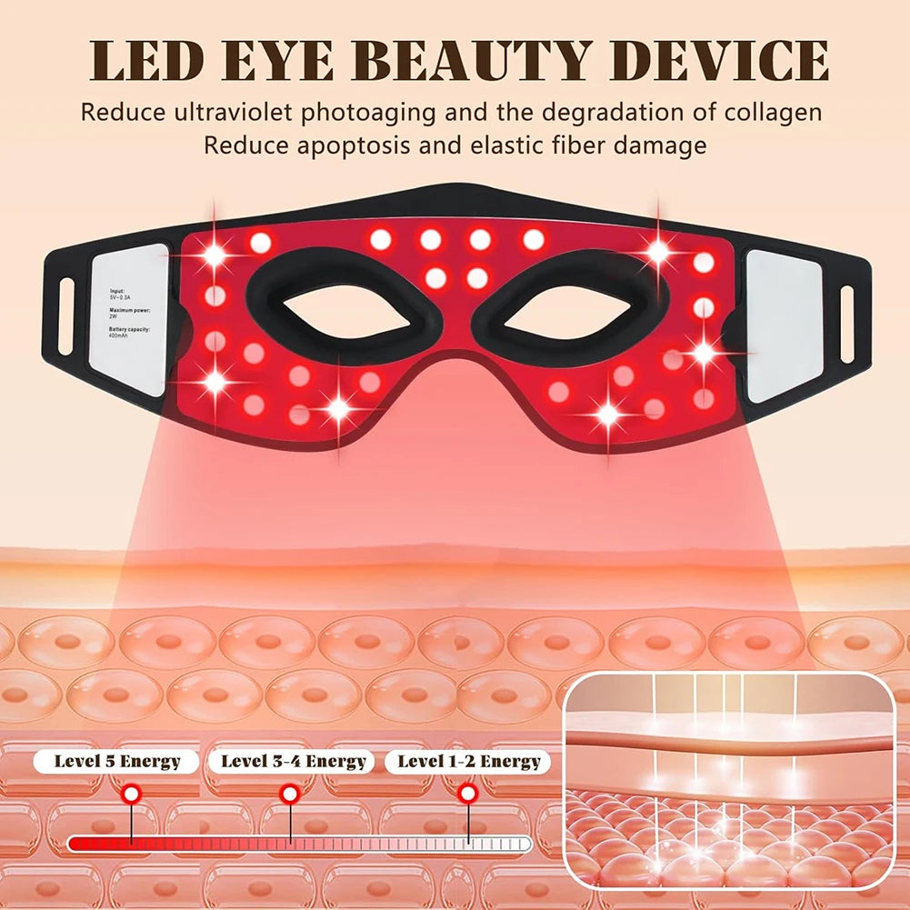 LED Red Infrared Light Eye Mask 630nm 850nm Red Light Therapy with 5 Modes Adjust Massage for Relieve Eye Bag Dark Circle Tool