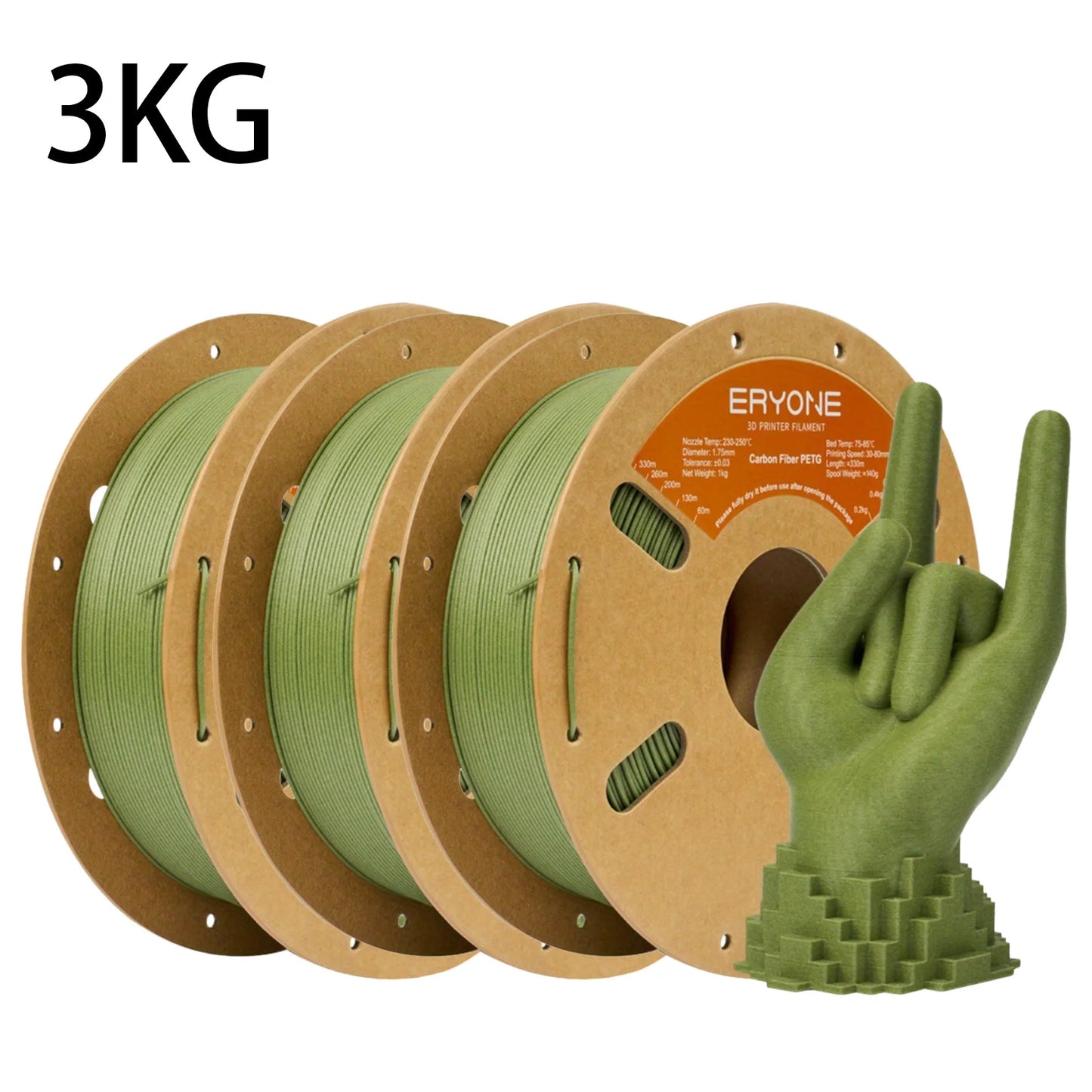 Eryone 3KG PETG Carbon Fiber Filament 1.75mm, 15% CF High Rigidity 3D Printer Filament, +/-0.03mm Value Pack