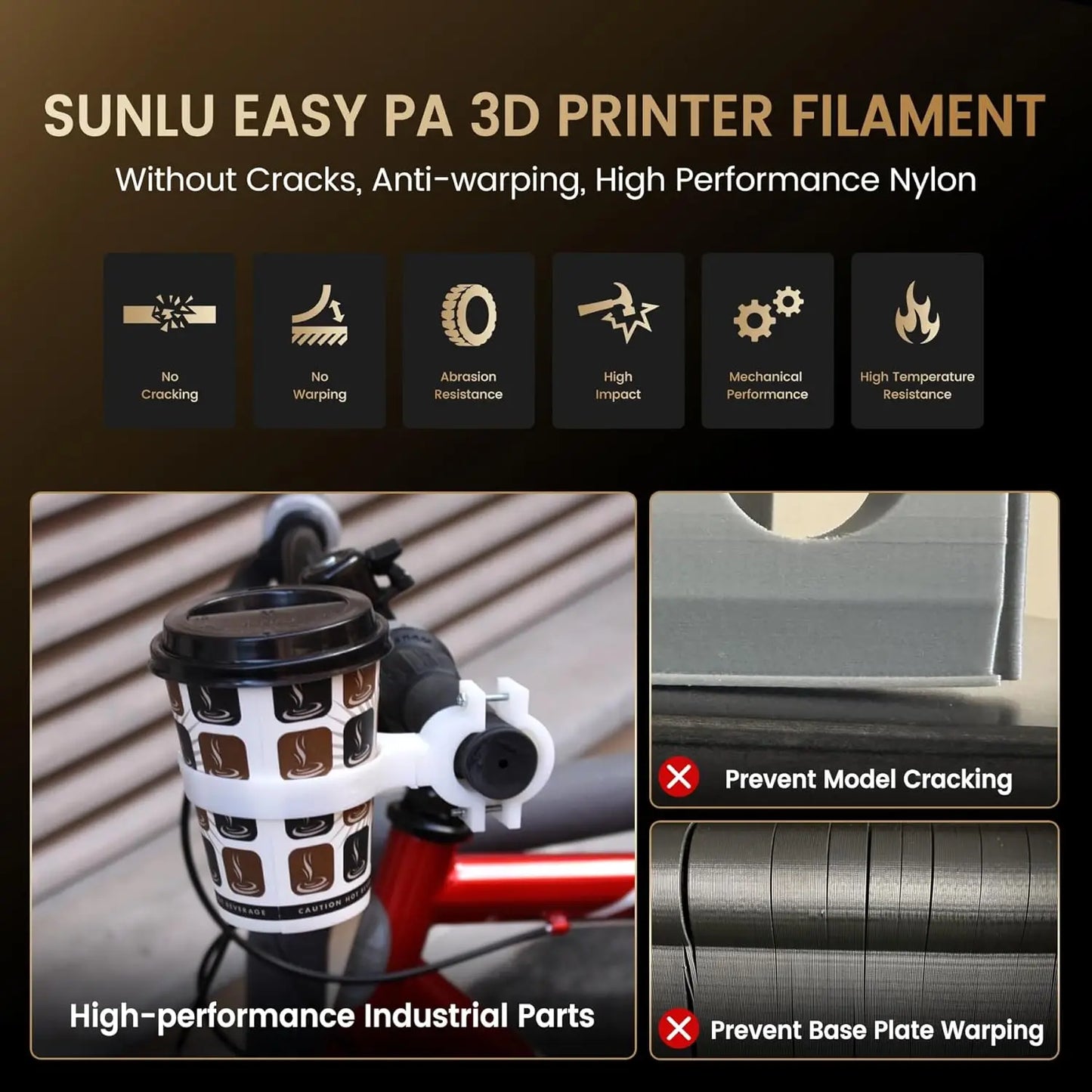 SUNLU 1.75mm Easy PA 3D Printer Filament 1KG/350M, High Strength, No Warp/Crack, ±0.03mm, 100% Filament Lines Up Neatly From EU