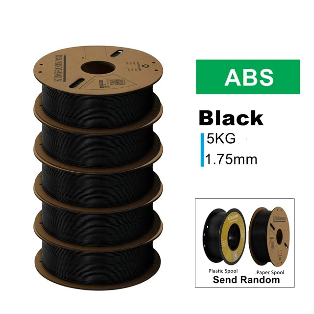 KINGROON 3D Printer Filament PLA PETG TPU ABS 5KG Bundle Black White Gray 1.75mm No bubbles Plastic 5x1kg/Roll , Random Spool