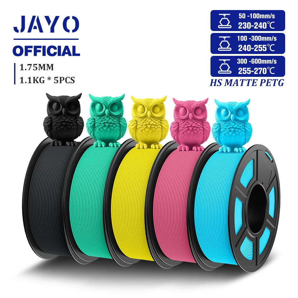 JAYO 5Rolls PETG Filament 1.75mm High Speed PETG 3D Printer Filament 1.1KG/Roll High Flow Speedy Matte 3D Printing Materials