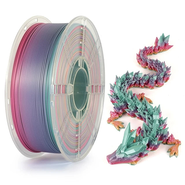 KINGROON Silk PLA Plastic 1kg 1.75mm, New Multicolor Gradient 3D Printer Filament Rainbow PLA Color Chnage, Transparent Spool