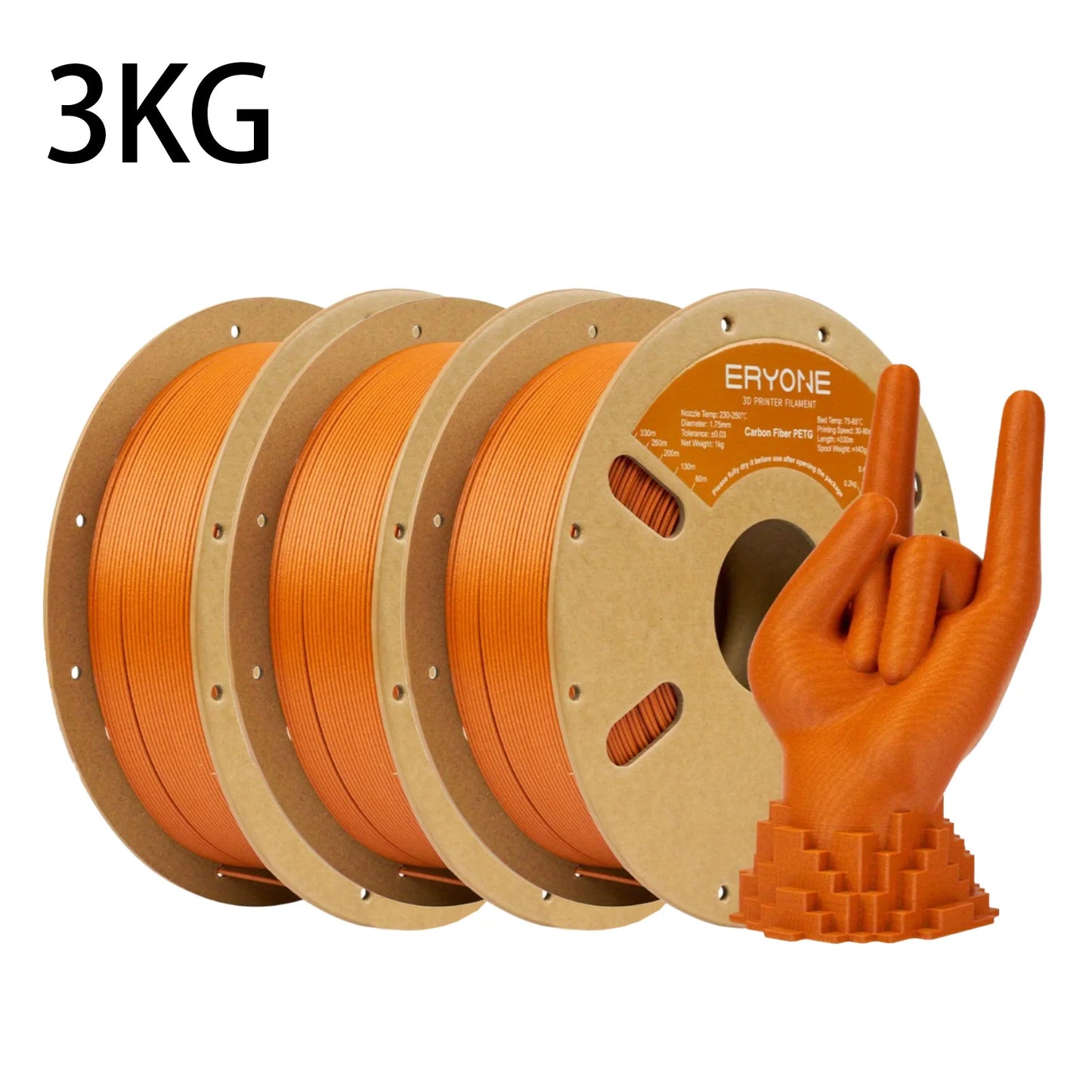 Eryone 3KG PETG Carbon Fiber Filament 1.75mm, 15% CF High Rigidity 3D Printer Filament, +/-0.03mm Value Pack