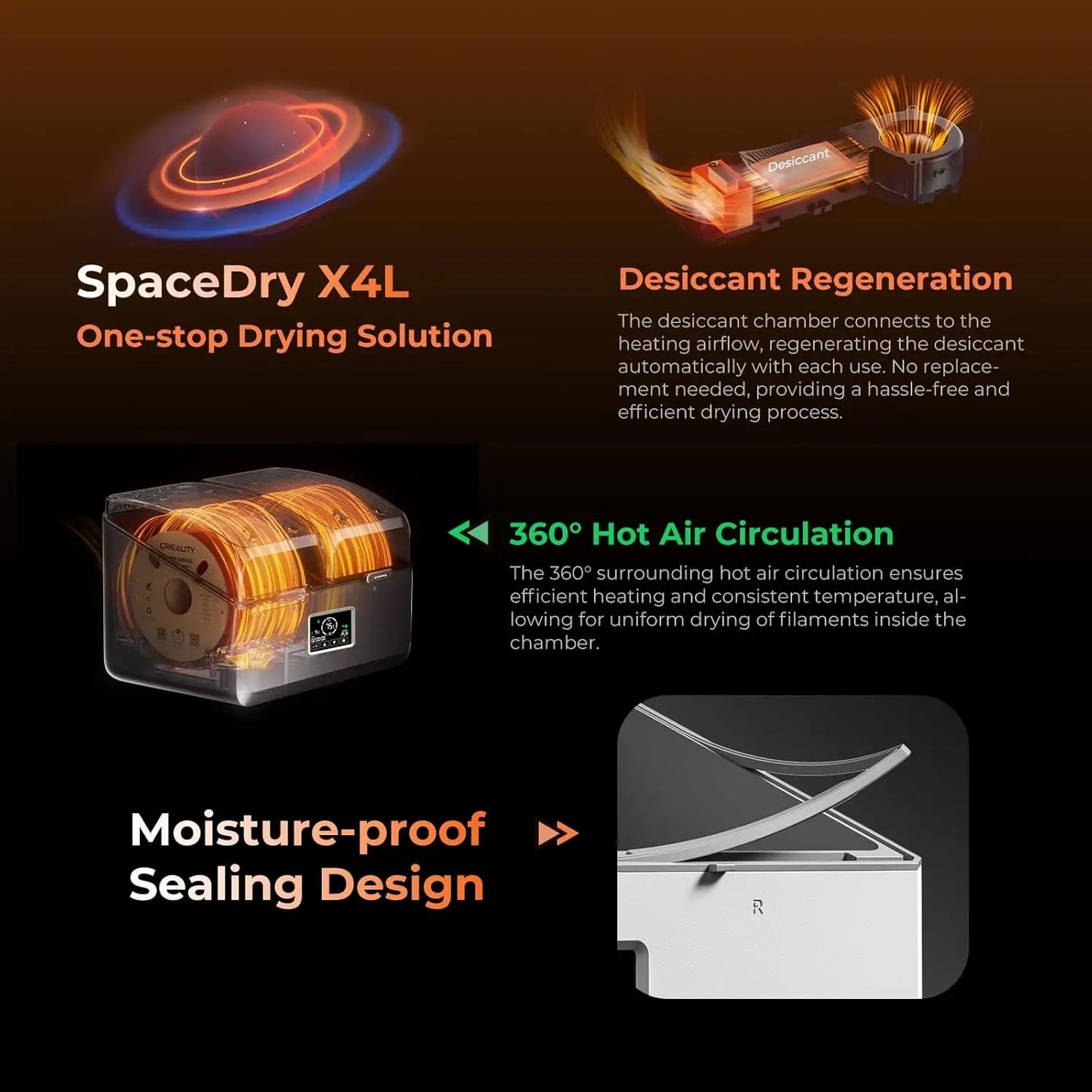 Creality Space Pi X4L Filament Dryer Box,Dual Independent Chambers,75°C Heating,Smart Energy-Saving Mode,Fits PLA,PETG,TPU,etc