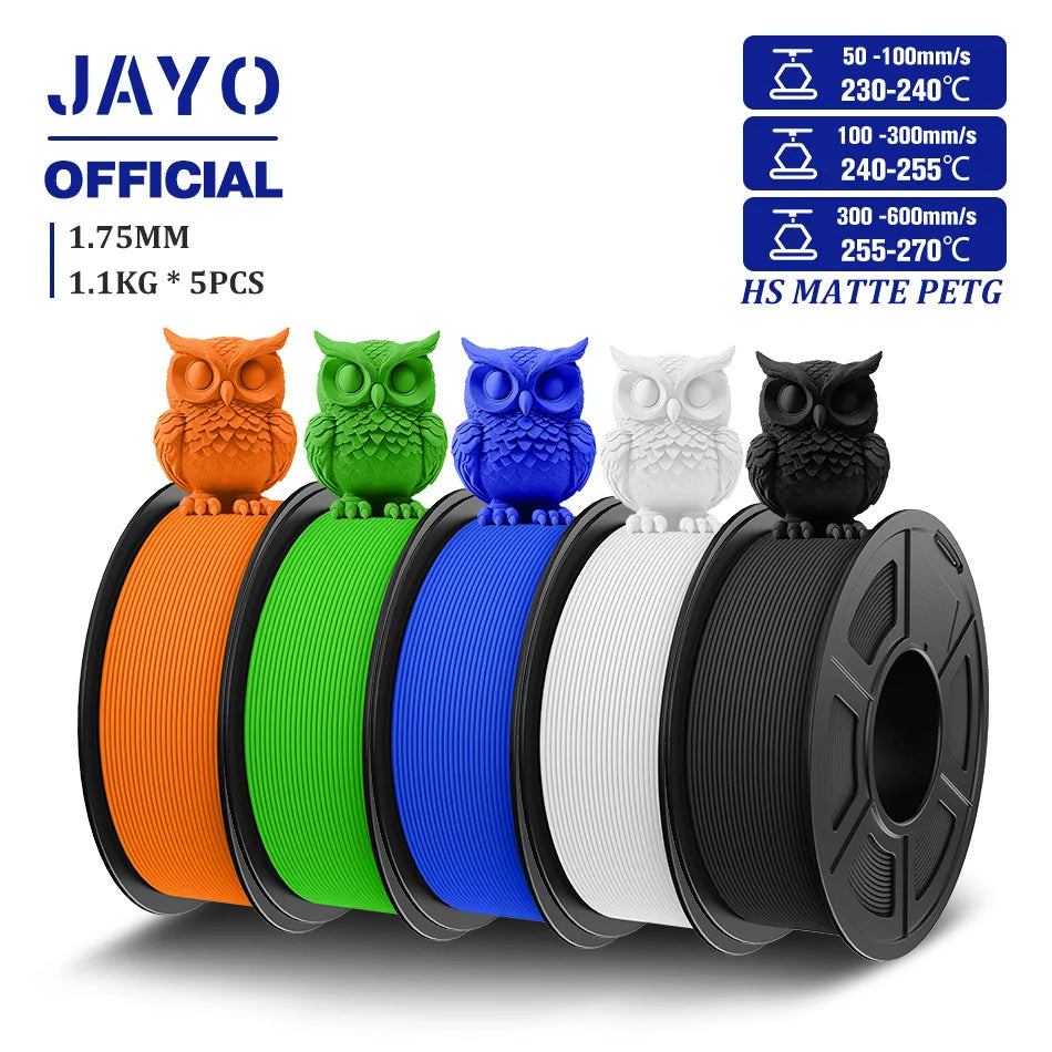 JAYO 5Rolls PETG Filament 1.75mm High Speed PETG 3D Printer Filament 1.1KG/Roll High Flow Speedy Matte 3D Printing Materials