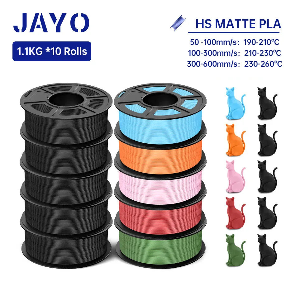 JAYO PLA Classic 3D Printer Filament 1.75mm High Speed Matte PLA 3D Filament 10Rolls/set Neatly Wound Matte Effect 1.1KG/Roll