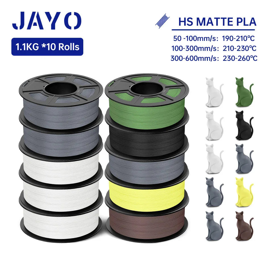 JAYO PLA Classic 3D Printer Filament 1.75mm High Speed Matte PLA 3D Filament 10Rolls/set Neatly Wound Matte Effect 1.1KG/Roll